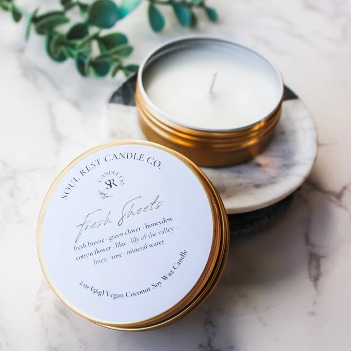 Soul Rest Candle Co. - Wholesale Travel Candles - Travel Tins 2oz Coconut Soy Wax3