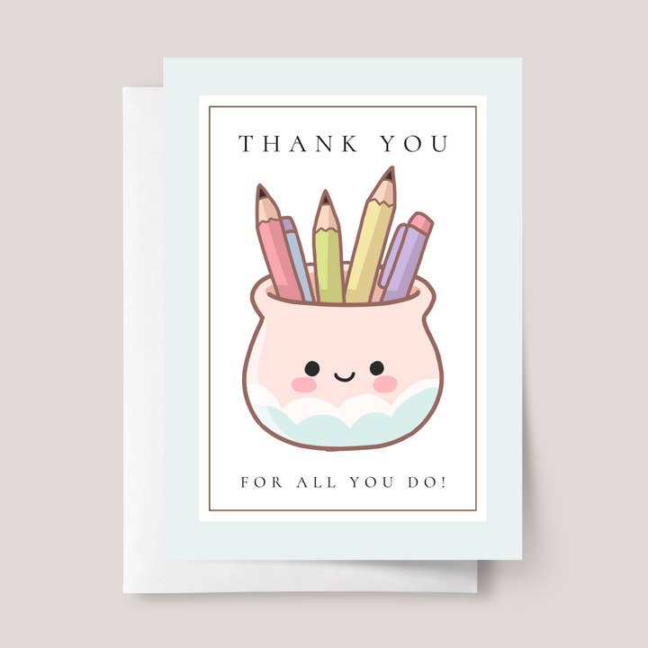 Carte de remerciement pour enseignant avec pot à crayons mignon pour la vente par Design Sprinkles
