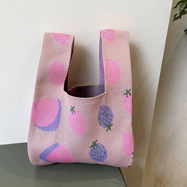 ACCITY - Wholesale Tote Bag - Women's - VERSATILE CUTE STRAWBERRY KNITTED HANDBAG_CWAB3226