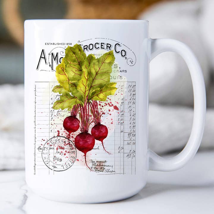 Avery Lane Gifts – Engroshandel Kaffekrus – Vintage Farmhouse Beets Rodgrøntsager Kaffekrus