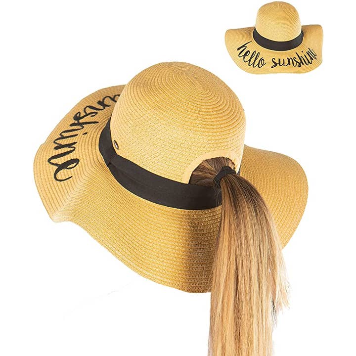 Funky Junque - Wholesale Straw Hat - Women's - Messy Bun Sun Hat - Hello Sunshine