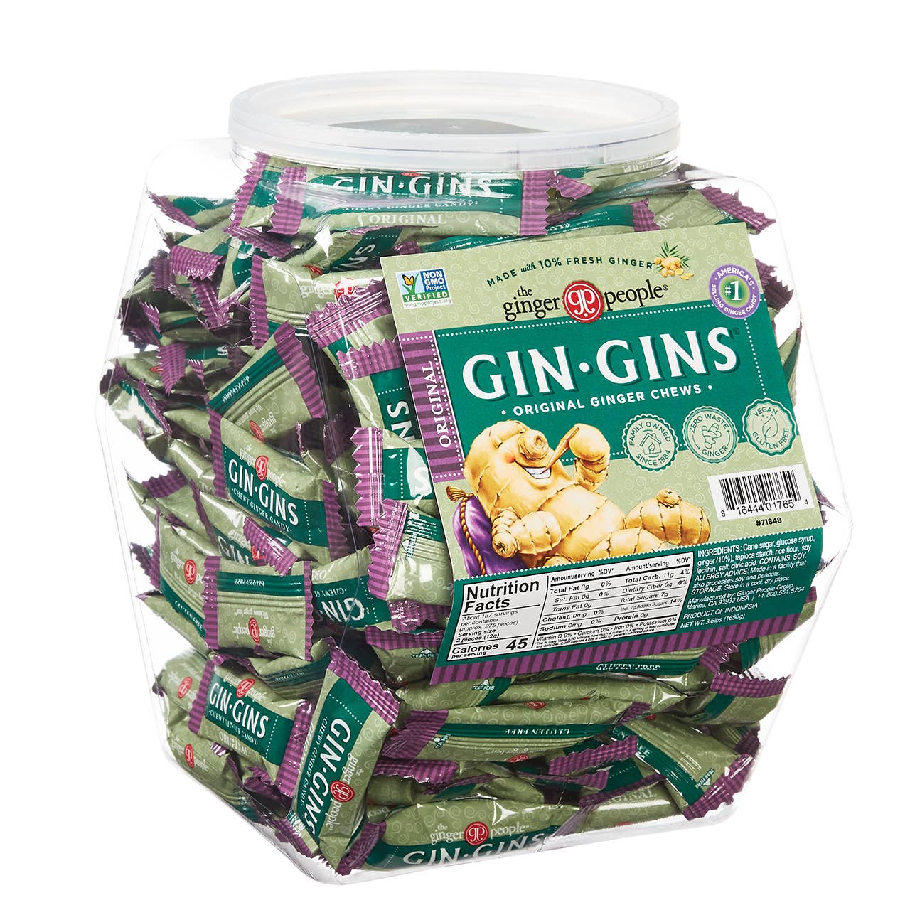 Kelli's - Wholesale Hard Candy - Gin Gins Original Chewy Ginger Candy Display Tub0