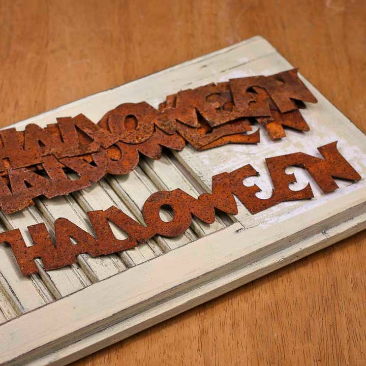 Rusty Tin "Halloween" Cutouts (Package of 25 pieces) for wholesale by Factory Direct Craft