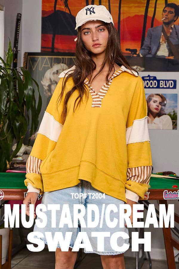 BUCKETLIST INC - Wholesale Romper - Women's - R5507A French Terry Color-block Collared Loose Fit Romper9