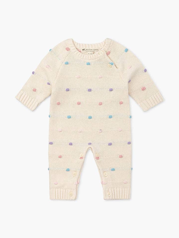 Monica + Andy - Venta al por mayor Peto - Bebés - Pelele Suéter con Pompones para Bebé_Crema + Puntos Arcoíris0