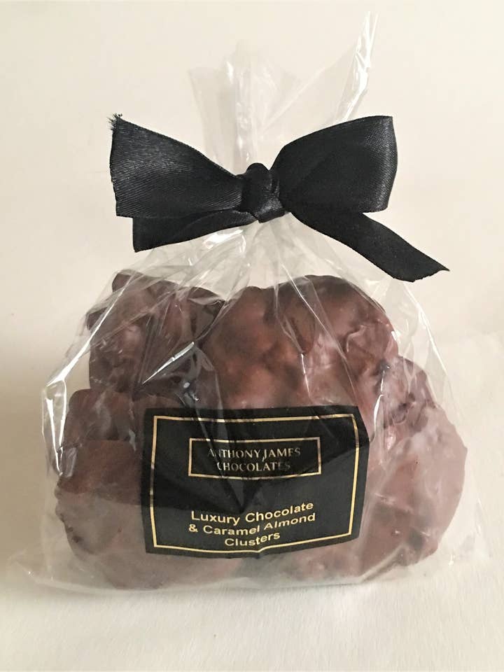 Luxury Chocolate & Caramel Almond Clusters 250g for wholesale by Anthony James Chocolate