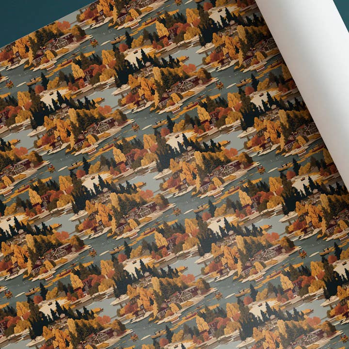 Olivias Paper - Wholesale Flat Wrap - Autumn Lake House Vintage Style Wrapping Paper Gift Wrap2
