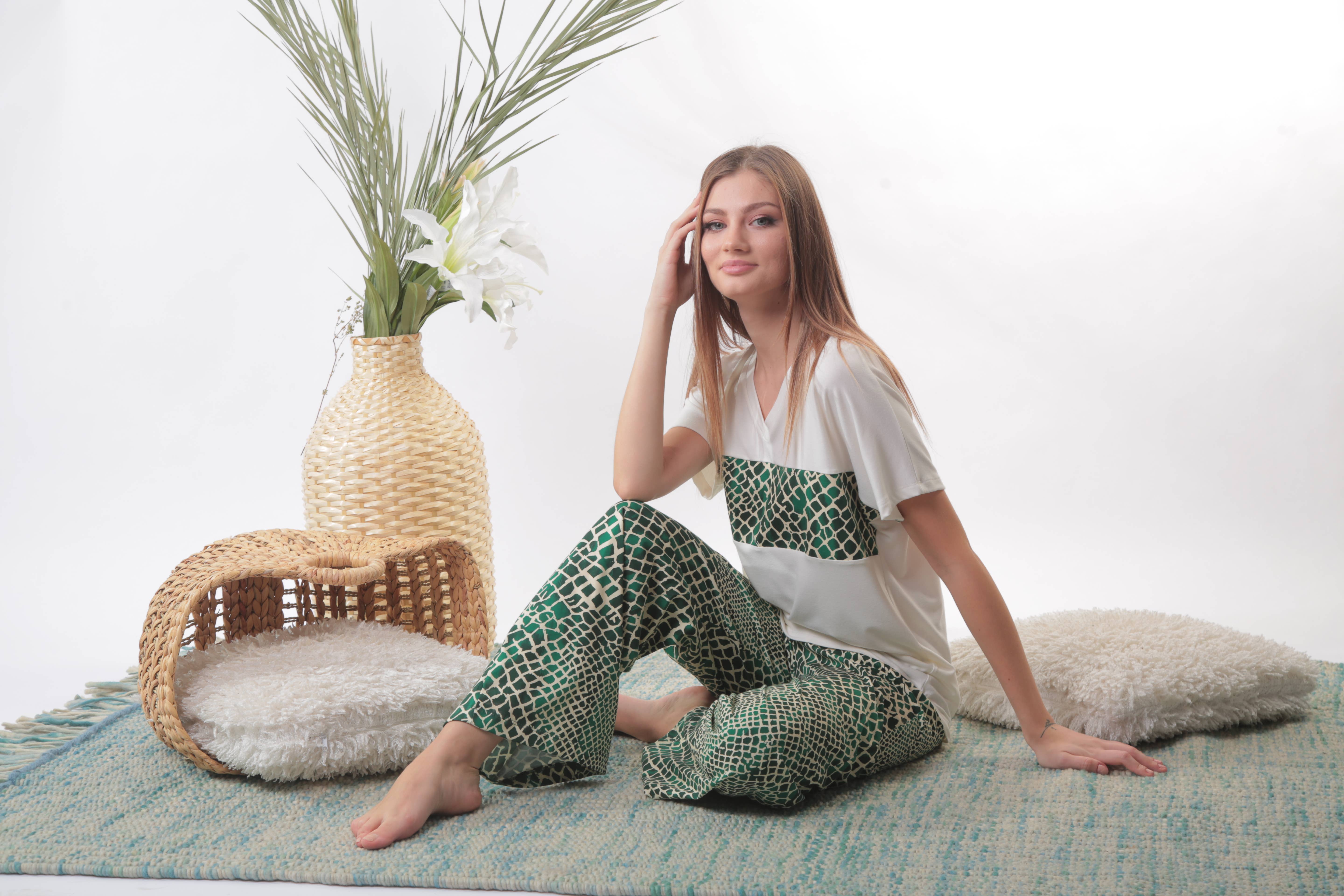 Some More Design - Vente Haut et bas de pyjama – femme - Pyjama en coton pour femmes, ensemble de pyjama léopard bleu marine4