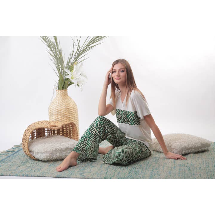 Some More Design - Vente Haut et bas de pyjama – femme - Pyjama en coton pour femmes, ensemble de pyjama léopard bleu marine4