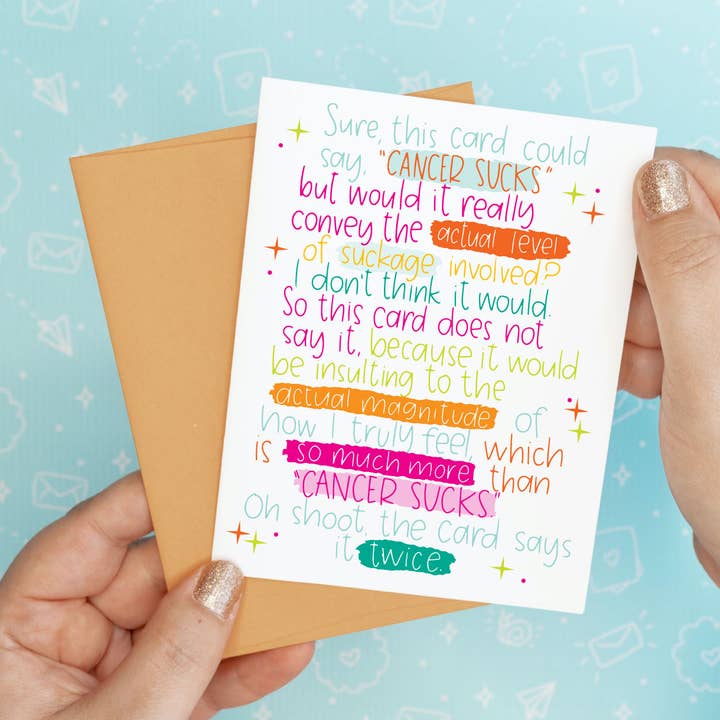 Biglietto di auguri riciclato divertente Cancer Sucks per la vendita all'ingrosso da parte di Colette Paperie