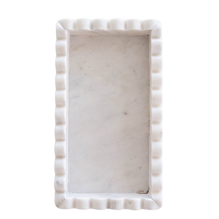 Luxe B Co - Wholesale Decorative Tray - White Marble Scalloped Bridge Tray