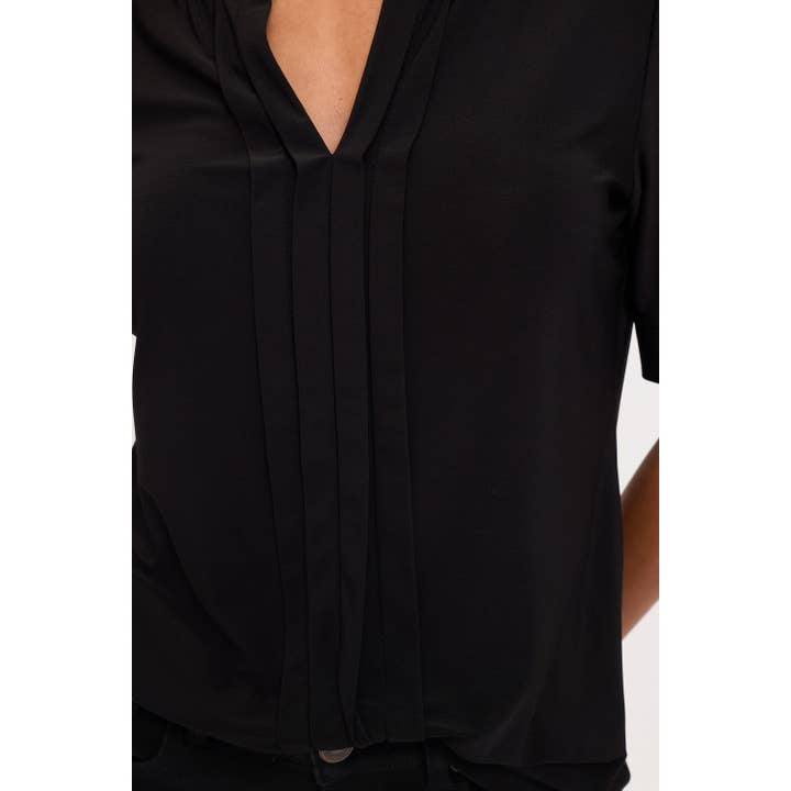 Black MANDERINE PINTUCK PULL ON SHIRT for wholesale on Faire3