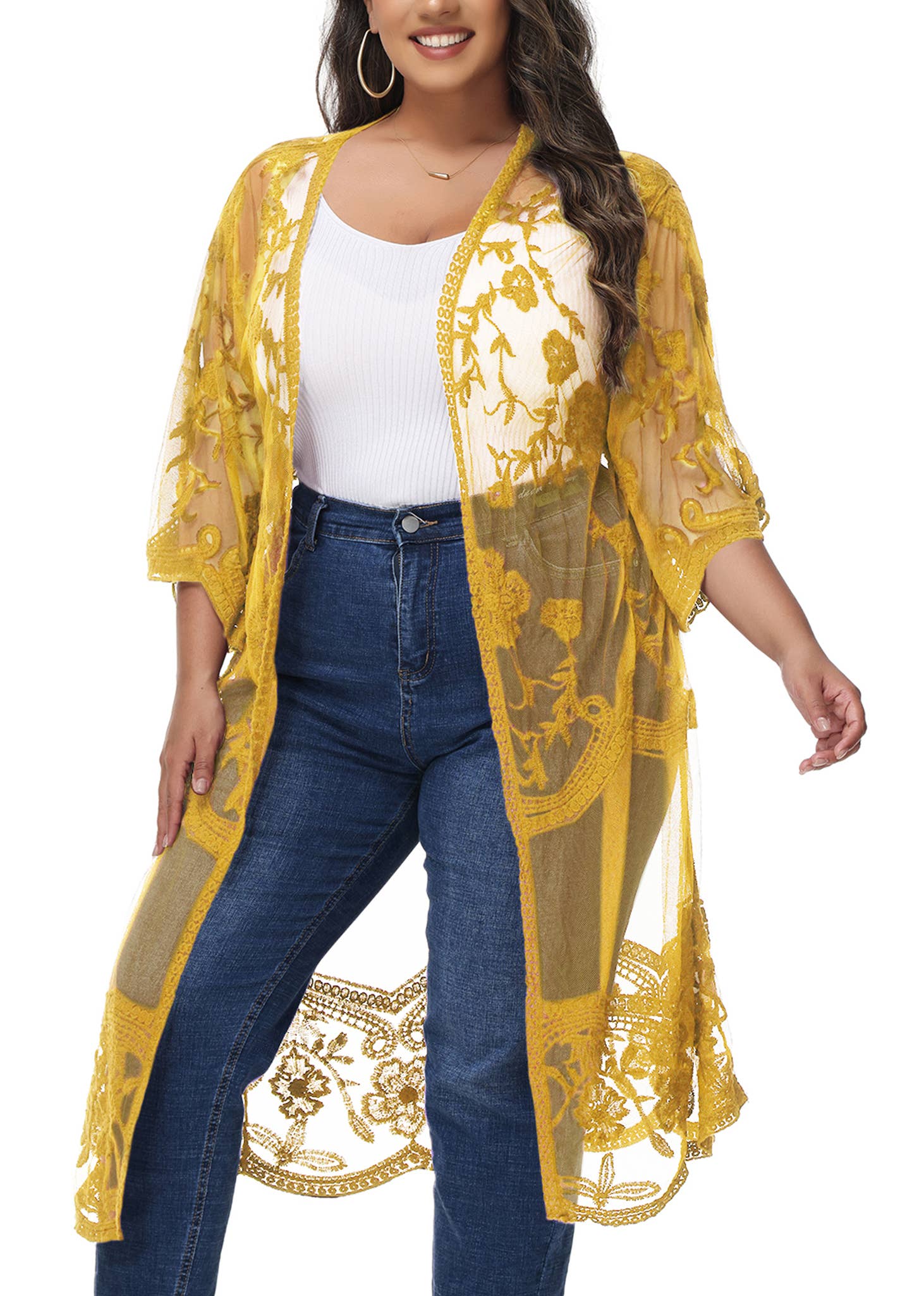 Anna Kaci Wholesale - Wholesale Cardigan - Women's - Women's Plus Size Lace Cardigan Open Front Floral Cardigan11