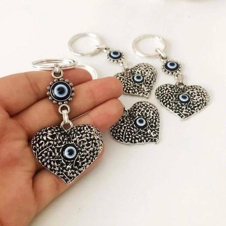 Silver Evil Eye Heart Keychain for wholesale by Evileyefavor