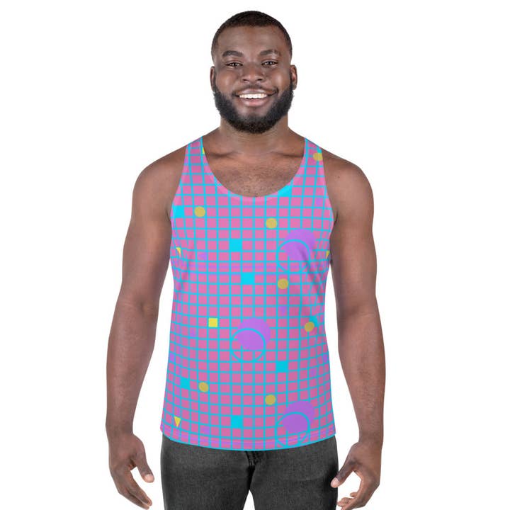 BillingtonPix - Venta al por mayor Camiseta de tirantes - Hombre - Chaleco deportivo estampado sin mangas para hombre | Memphis Vapor Grid