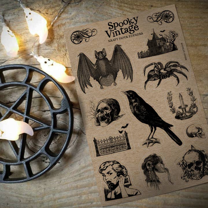 BoyPilot Goods - Wholesale Sticker - Vintage Spooky Kraft Sticker Sheet - Halloween Horror Creepy