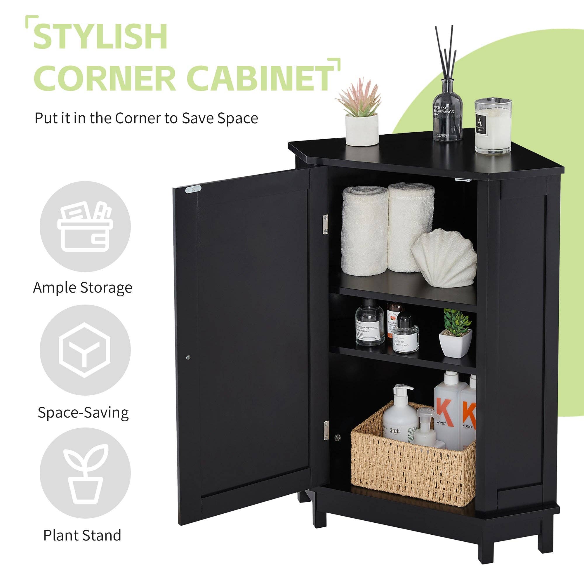 Orange County Decor - Wholesale Cabinet - Black Bathroom Cabinet Triangle Corner Storage Cabinet With Adjustable Shelf Modern Style Mdf Board Black Mdf6