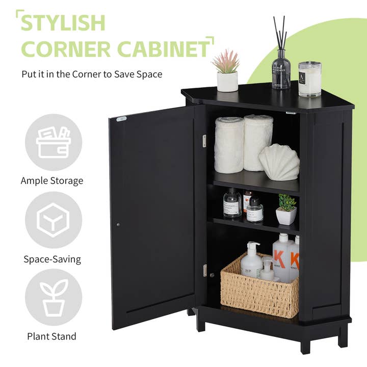 Orange County Decor - Wholesale Cabinet - Black Bathroom Cabinet Triangle Corner Storage Cabinet With Adjustable Shelf Modern Style Mdf Board Black Mdf6