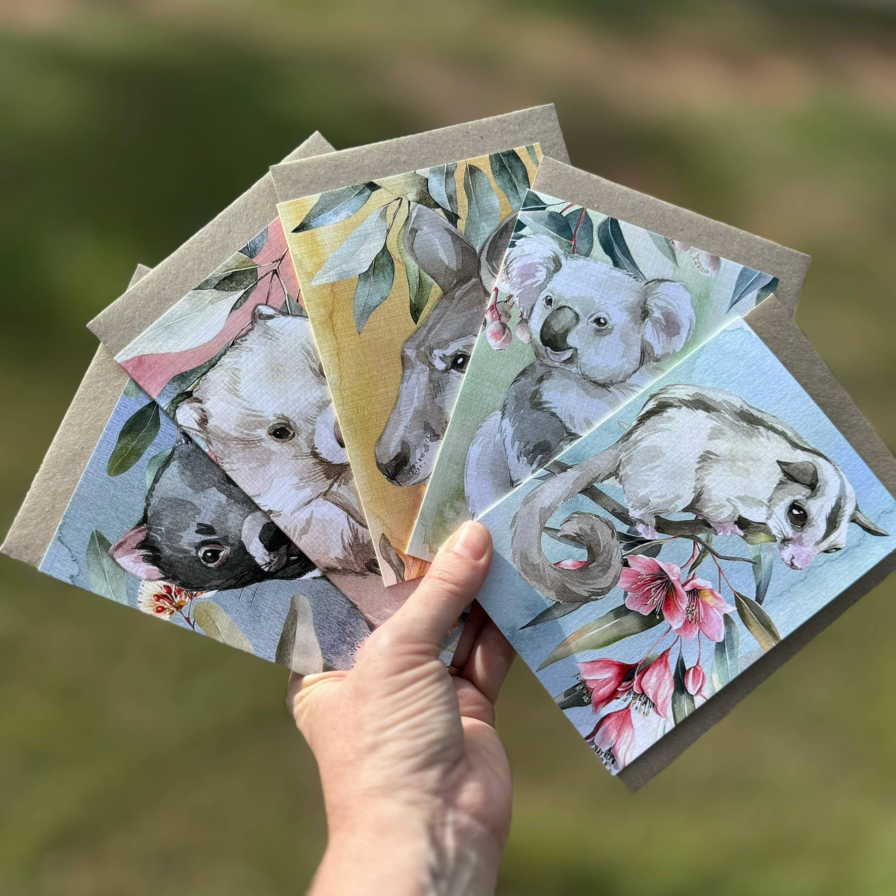 Scattered Seed Co - Vente Carte de vœux classique - Carte de vœux Wombat aquarelle australienne sur flore australienne5