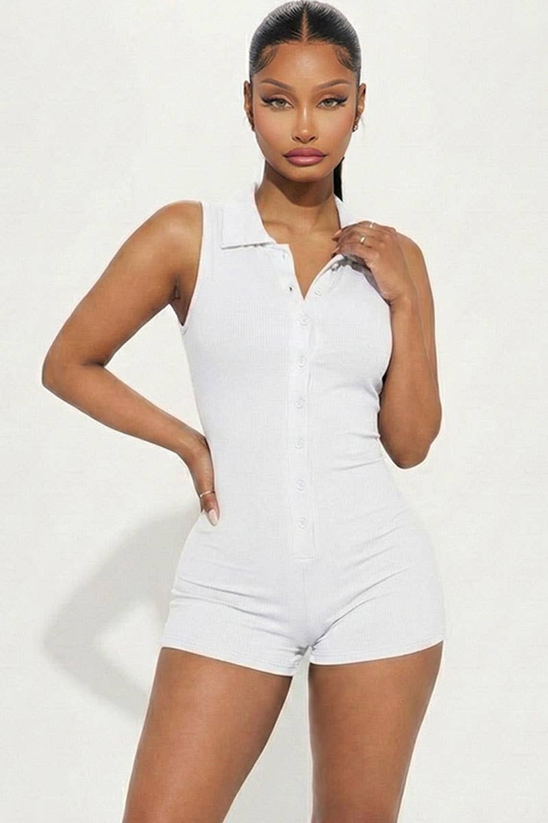 CAPELLA APPAREL - Wholesale Romper - Women's - Ribbed Knit Sleeveless Button Front Romper12