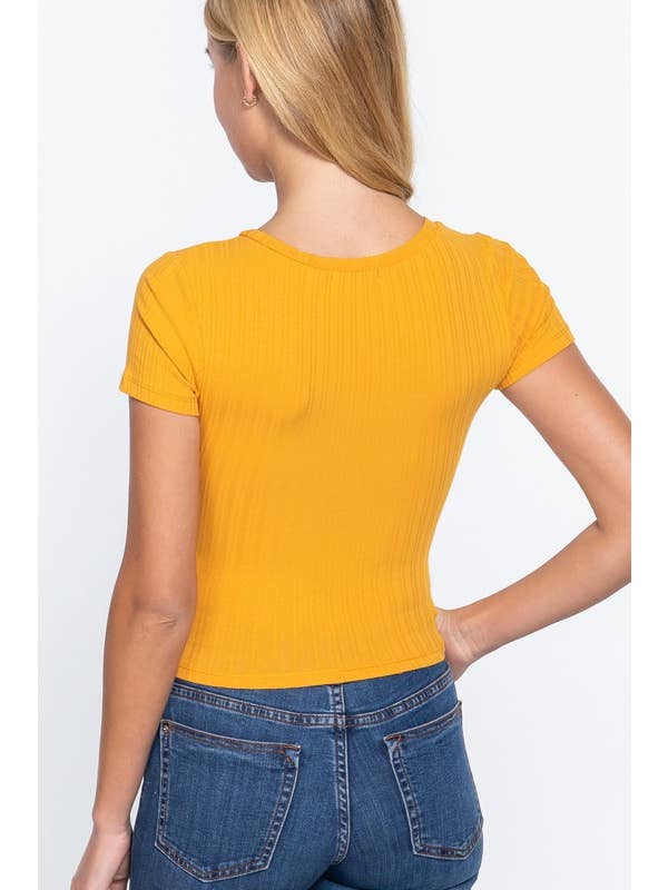 Vanilla Monkey – wholesale Stickad topp - Dam – Kortärmad Rund hals Variegate Rib Stickad topp