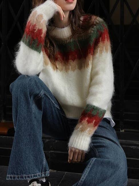 Whisper Mint - Wholesale Knit Sweater - Women's - Christmas Cream Strawberry Mohair Sweater1