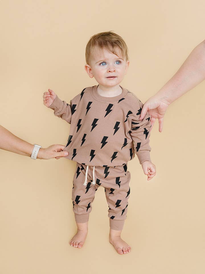 Jogger Set | Mocha Bolts for wholesale by Lucky Panda Kids