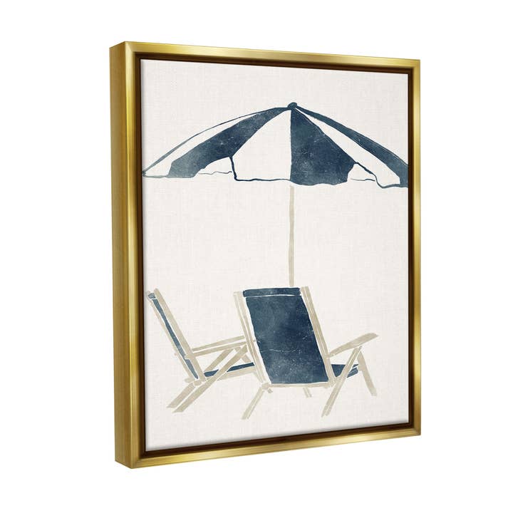 Stupell Industries - Wholesale Art print - Minimal Beach Umbrella & Chairs Floating Framed21