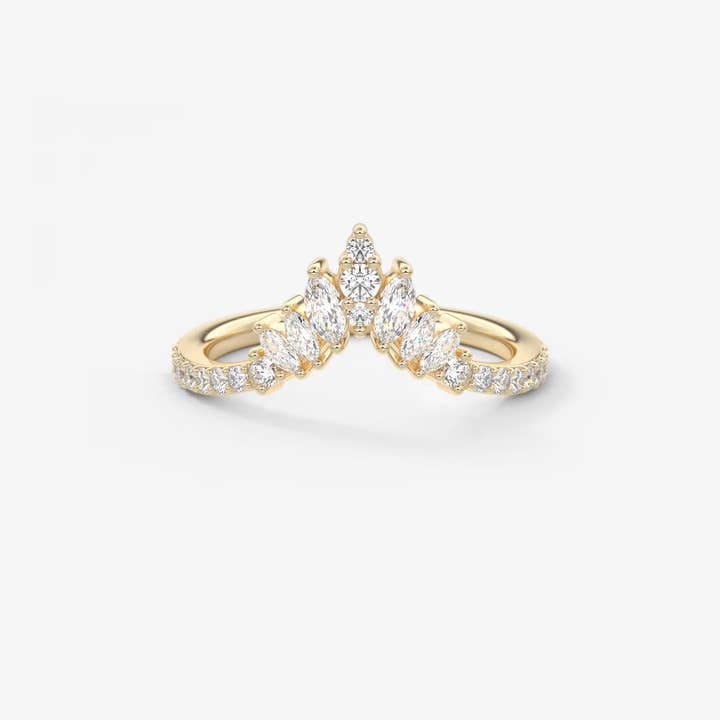 Gold V‑Shaped Double Band Ring with Marquise and Round Lab‑Grown Diamond Crown Detailing for wholesale by Caratina