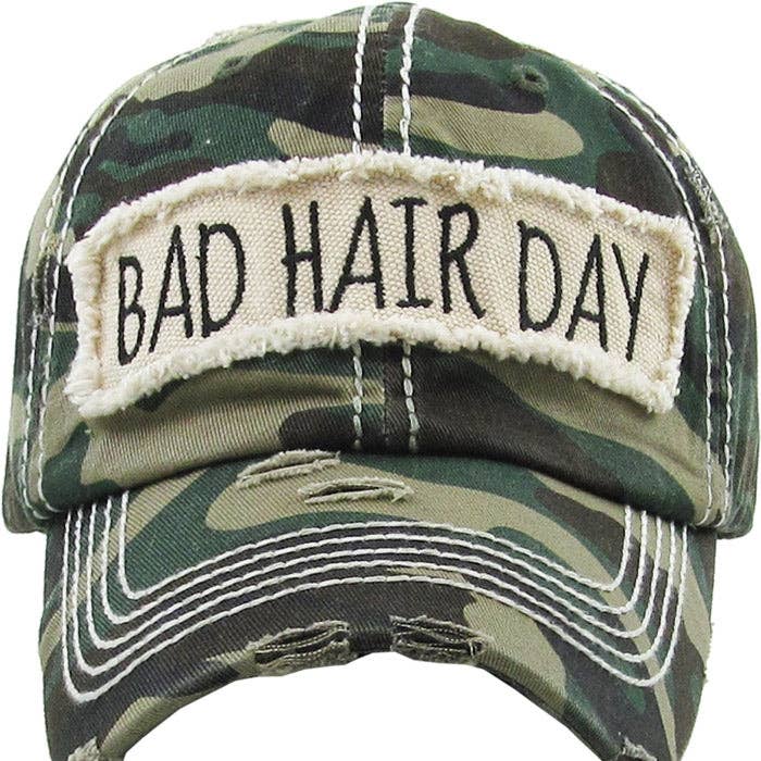 MiMi Wholesale - Wholesale Baseball Cap - Women's - KBV1073 'BAD HAIR DAY' Distressed Cotton Cap