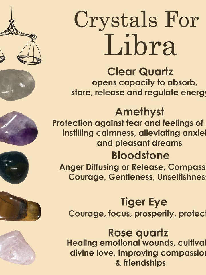 LIBRA Kristall-Set, 5 Kristalle Set ZODIAC HOROSCOPE für den Großhandel von CaNatureLover