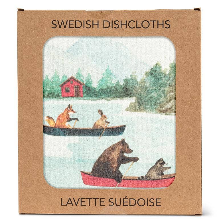 Abbott - Wholesale Dishcloth - Animals in Canoe Dishcloth-6.75x7.5"L3