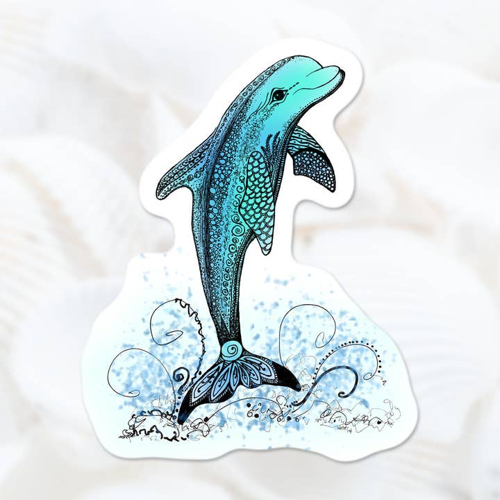 Blue Dolphin Sticker, 3” Sea Life Sticker, Beach Decal for wholesale by Katekreates