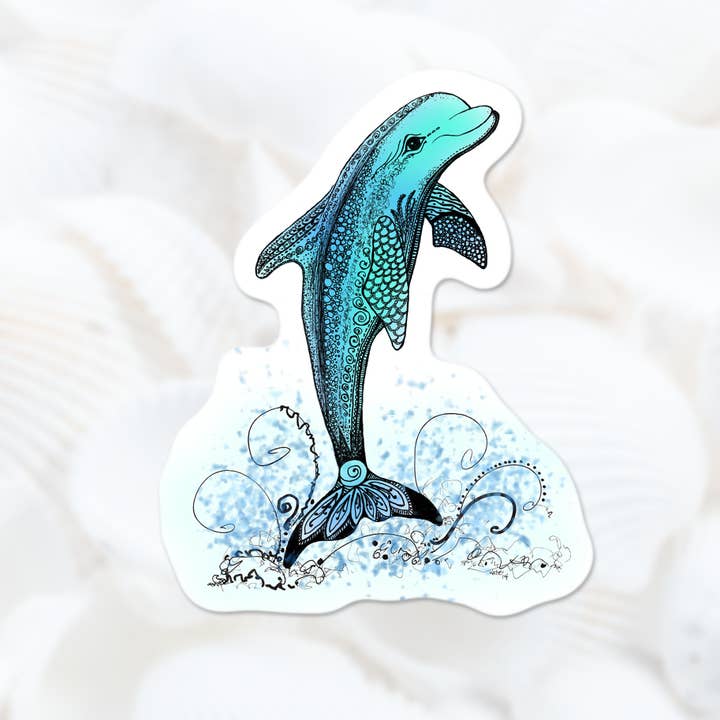 Blue Dolphin Sticker, 3” Sea Life Sticker, Beach Decal for wholesale by Katekreates