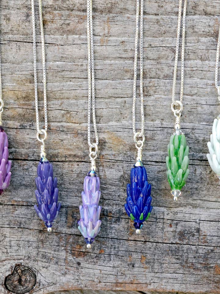 Lavender Glass Bead Pendant on 18" Silver Chain, Small for wholesale by Lavender Beads