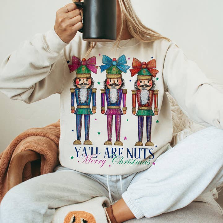 NVC Ecommerce LLC - Wholesale T-Shirt (Graphic) - Women's - Glitter Nutcracker Friends T-Shirt, Pink Christmas Sweater
