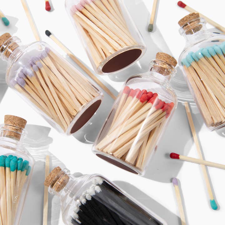 Giften Market - Wholesale Matches - Colorful Apothecary Glass Jar of Matches (7 Color Options)