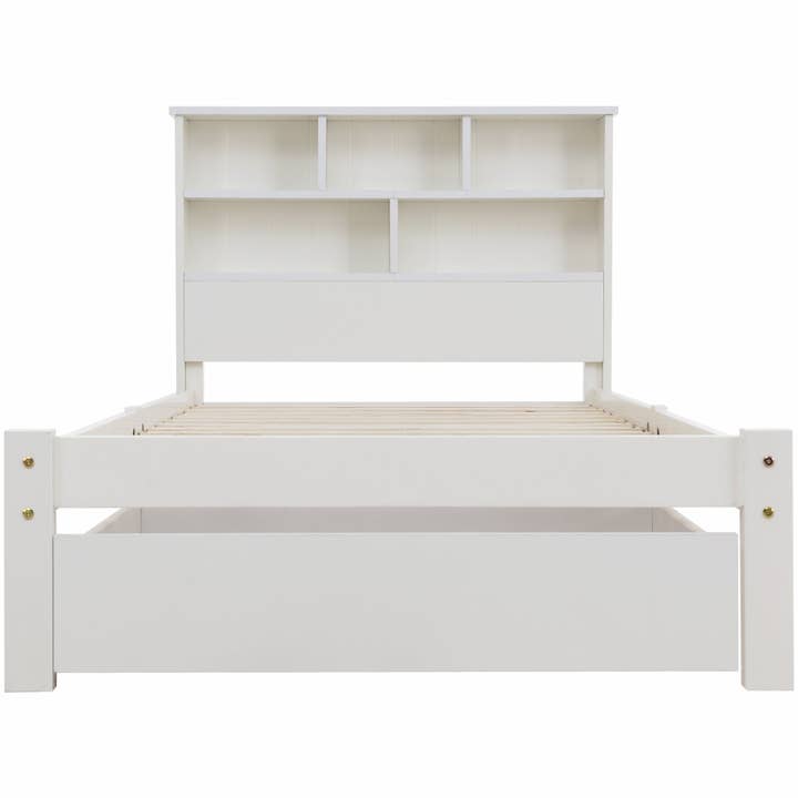 Lit simple de rangement en bois blanc avec étagères et tiroir sous le lit 90x190cm HEARTWOOD UK for wholesale by Urban Meuble UK