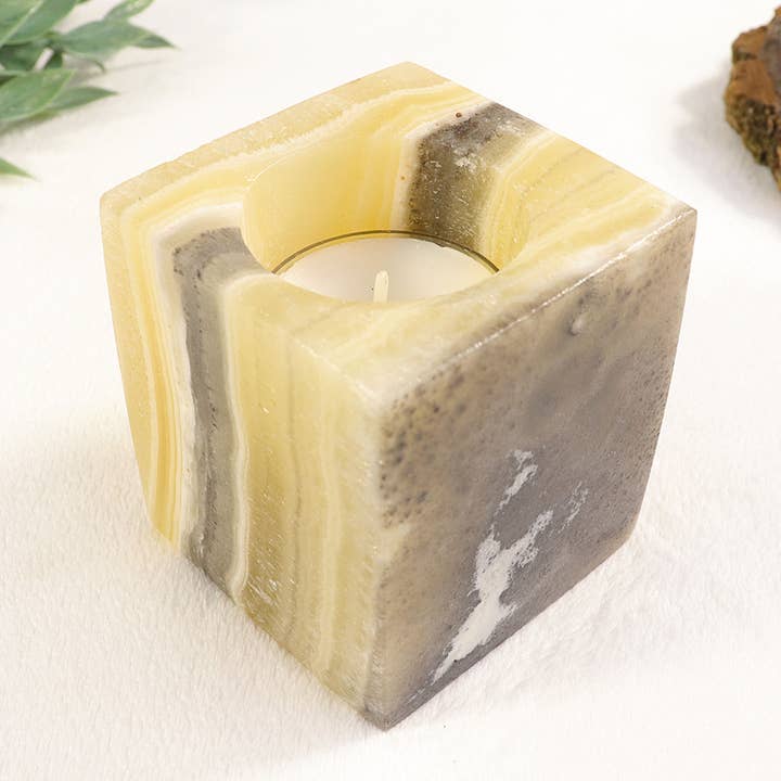 Candle Holder - Zebra Phantom Calcite | Candle Holders for wholesale by Natures Artifacts Inc