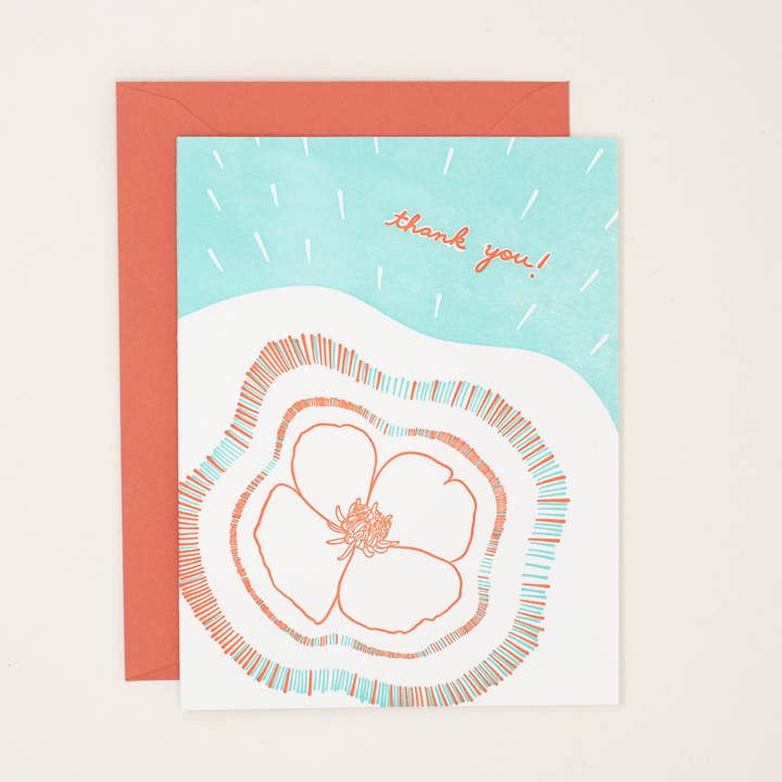 Carte typographique Thank You Poppy, coffret, imprimée à la main pour la vente par Helen Edna