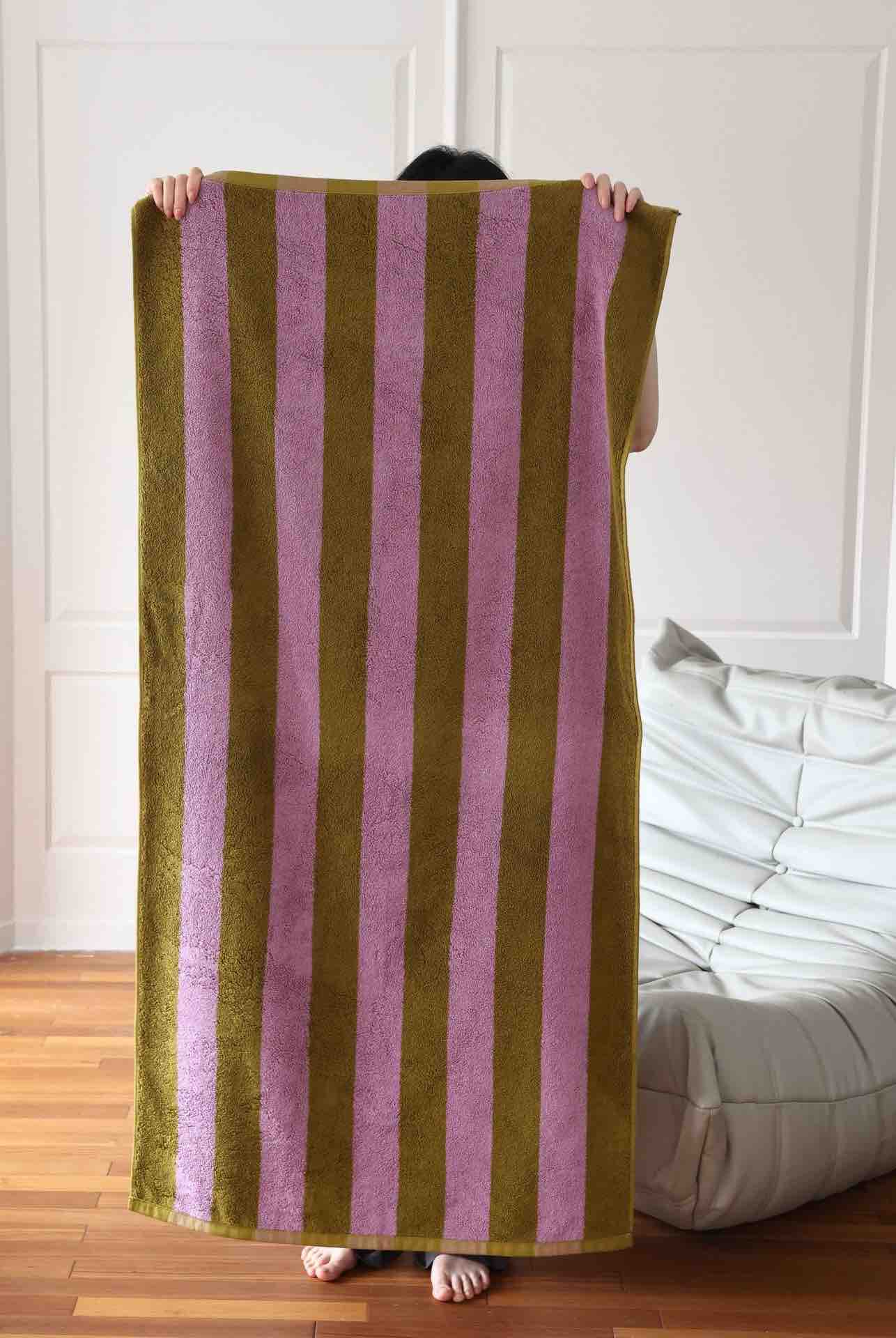 INSPECIAL HOME - Wholesale Bath Towel - 100% Cotton Soft Absorbent Dopamine Stripe Towel  - Lavender0