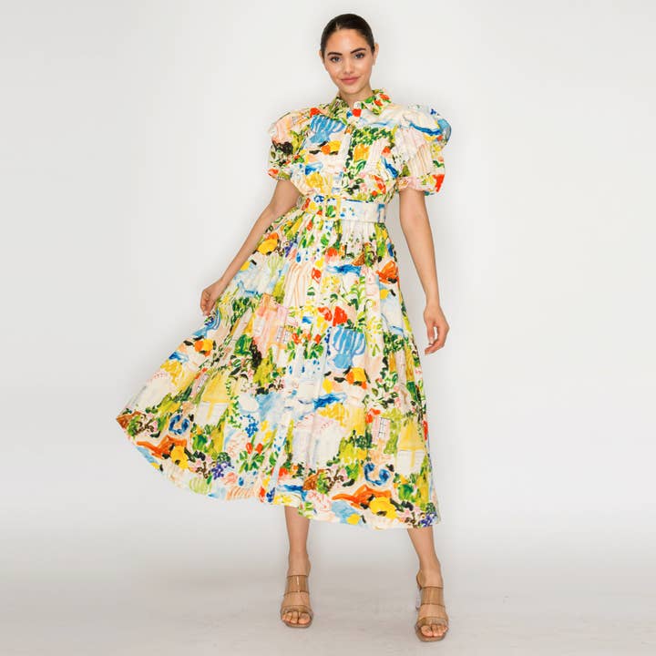 AURORA FLORA Shirts Midi Dress - LWD3278 for wholesale by LoveWednesday