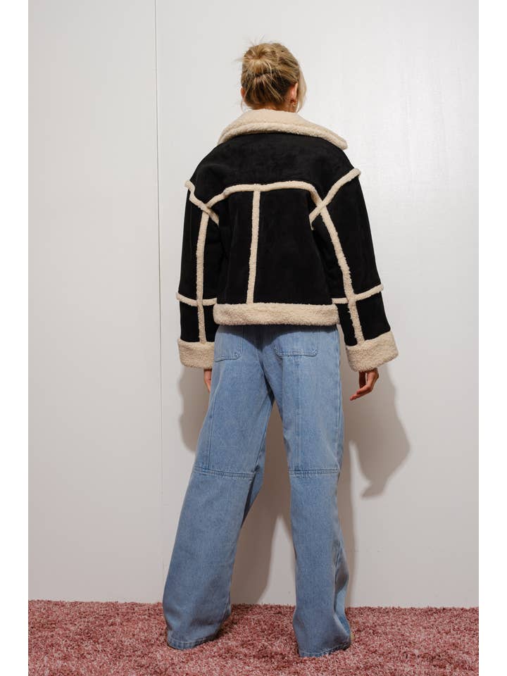 Black SUEDE SHEARLING JACKET for wholesale on Faire