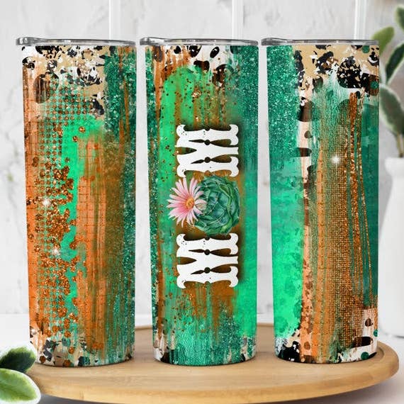 Bicchiere per sublimazione Green Succulant Mom 20 once per la vendita all'ingrosso da parte di Twisted T Creations