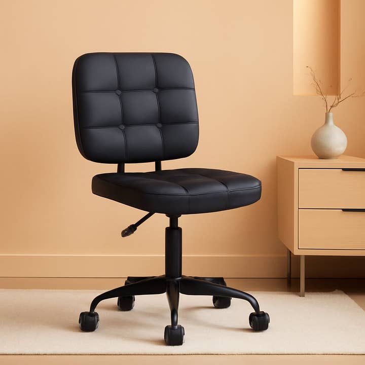 Armless Rolling Desk Chair Black Height Adjustable for wholesale by ShipItFurniture