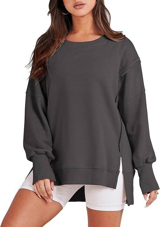 UZ Wholesale Store - Wholesale Sweatshirt - Women's - High-Low Long Sleeves Fringed Solid Color Split-Joint Split-Side Round-Neck Sweatershirt11
