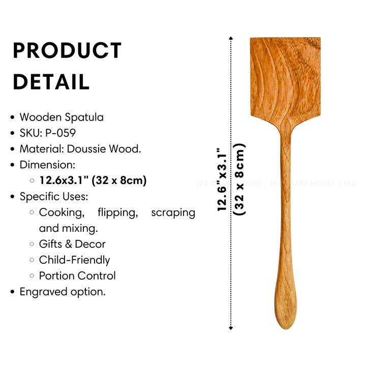 194 Craft House - Wholesale Spatula/turner - Wooden Curved Spatula - 12" - Kitchen Serving Utensils1