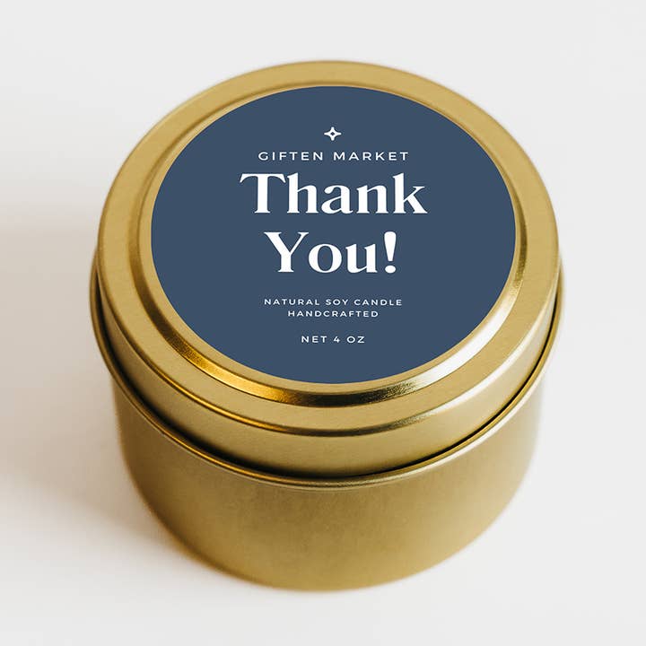Thank You! Soy Candle - 4 oz Gold Travel Gift Tin for wholesale by Giften Market