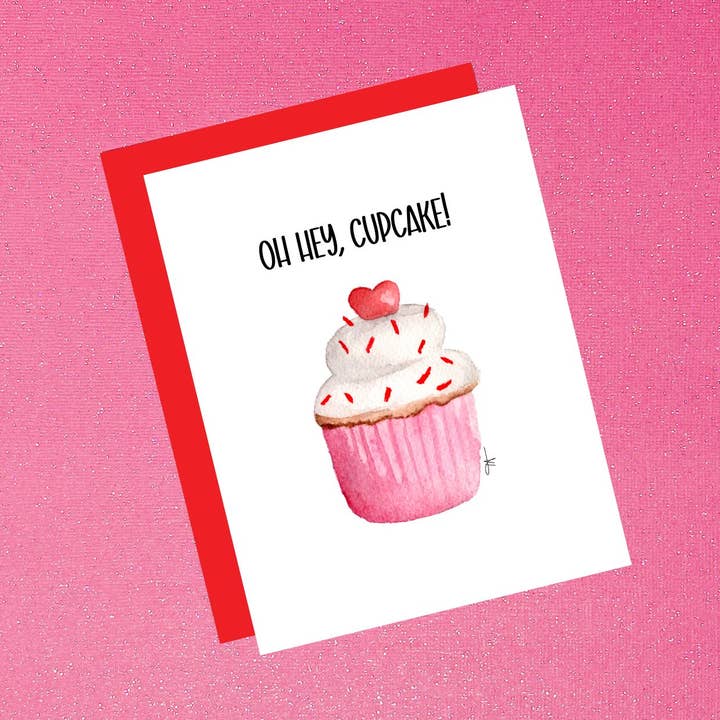 Oh Olá, Cupcake! – Cartão de Dia dos Namorados Pintado à Mão por atacado de Tiffany Ascensio Designs | Watercolor Greeting Cards