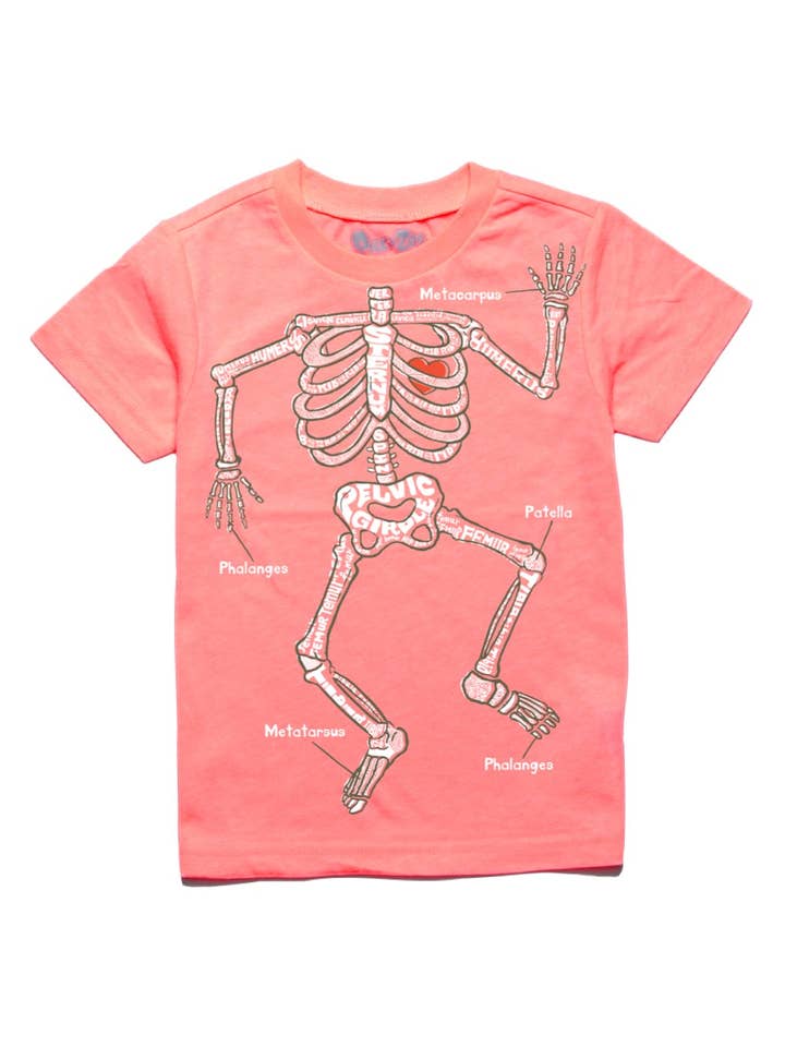 Infant & Toddler S/S Skeleton Tee in Neon Coral for wholesale by Peek-A-Zoo